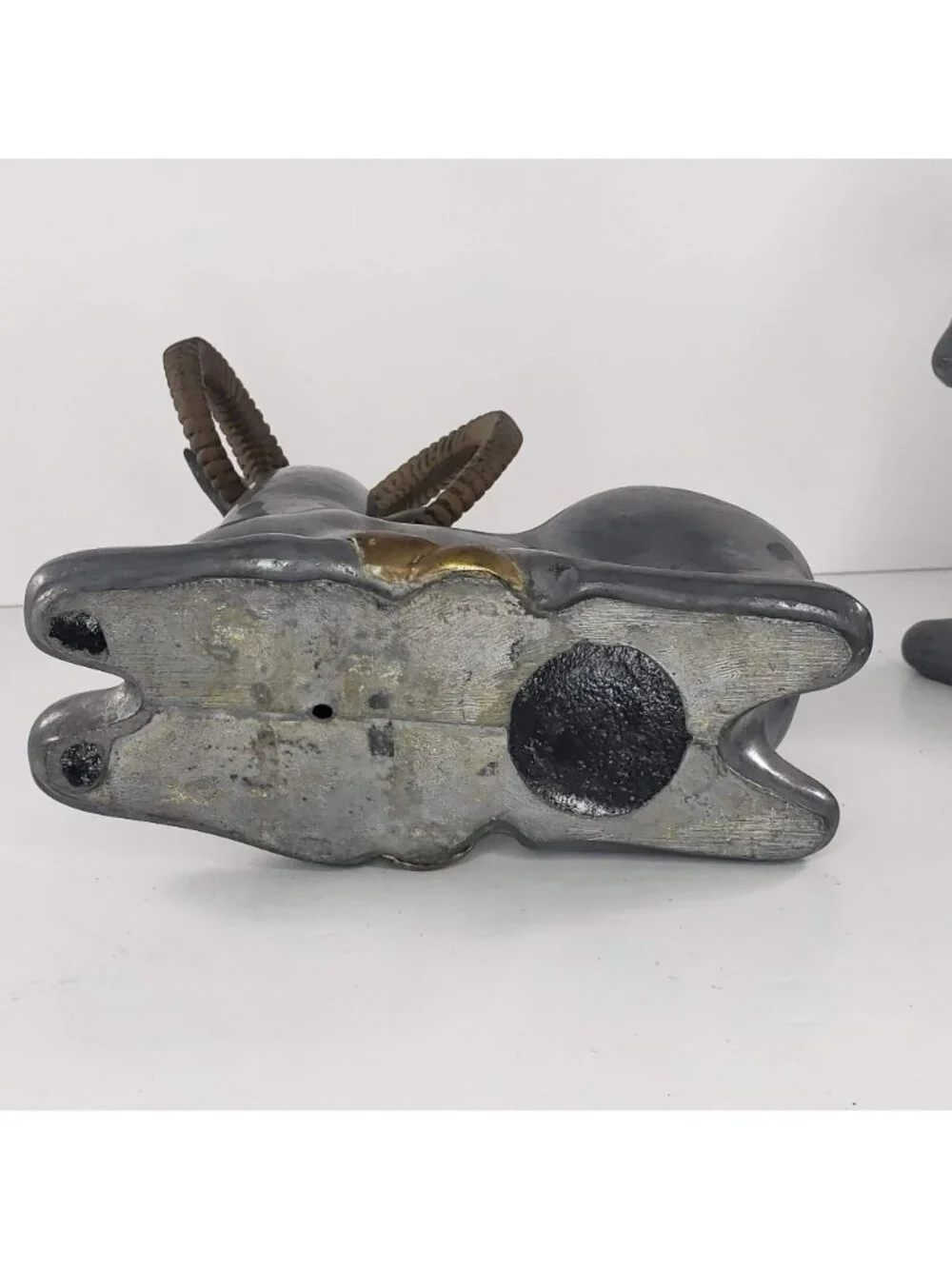 Art Deco Pewter Brass Ram Antelope Ibex Bookend Pair Vintage 1930s